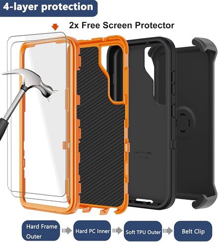 for Samsung Galaxy S23 Case with Belt Clip Holster, 2X Screen Protector, [Military Grade Protection] Heavy Duty Full Body Shockproof Dust-proof Rugged Protective Cover for Samsung S23 5G (Black) in Saudi Arabia