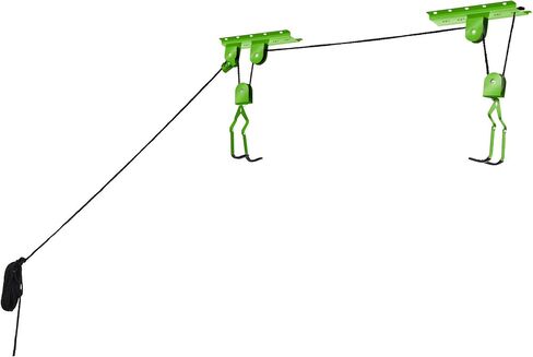 Bike Hanger Set - Set of 2 Overhead Pulley System Bike Hangers for Garage or Shed with 100lb Capacity for Bicycles or Ladders by Rad Sportz (Green) in Saudi Arabia