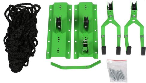 Bike Hanger Set - Set of 2 Overhead Pulley System Bike Hangers for Garage or Shed with 100lb Capacity for Bicycles or Ladders by Rad Sportz (Green) in Saudi Arabia