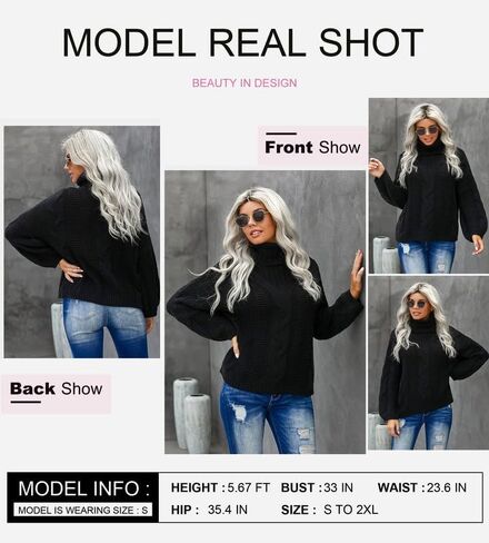 Dokotoo Womens 2023 Loose Oversized Casual Turtle Neck Sweater Pullover Top in Kuwait