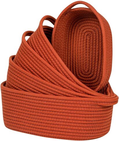 CubesLand Small Storage Basket Cotton Rope Organizer Baskets for Shelves | Set of 5 Decorative Closet Storage Bins with Handle for Countertop, Toilet Paper Basket for Toilet Tank Top, Green Basket in Saudi Arabia