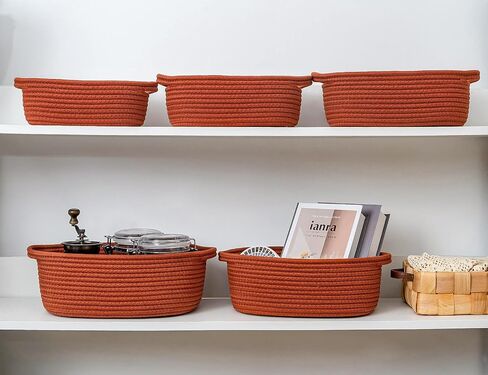 CubesLand Small Storage Basket Cotton Rope Organizer Baskets for Shelves | Set of 5 Decorative Closet Storage Bins with Handle for Countertop, Toilet Paper Basket for Toilet Tank Top, Green Basket in Saudi Arabia