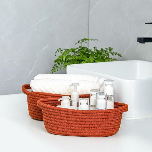 CubesLand Small Storage Basket Cotton Rope Organizer Baskets for Shelves | Set of 5 Decorative Closet Storage Bins with Handle for Countertop, Toilet Paper Basket for Toilet Tank Top, Green Basket in Saudi Arabia