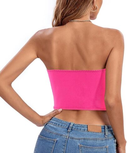 jascaela Women's Sexy Sleeveless Fuzzy Trim Bustier Cami Tube Top Faux Fur Tank Tops Corset Top Rave Festival Outfits in Kuwait