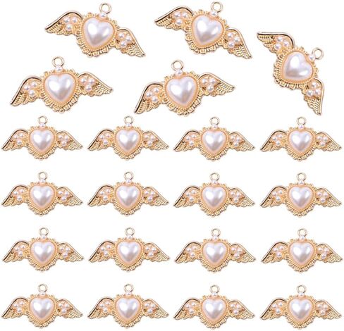Heart Pearl Connector Charms Alloy Gold Wing Links with Pearls Mixed Color 20Pcs for DIY Valentine's Day Jewelry Making in Saudi Arabia