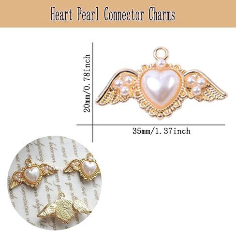 Heart Pearl Connector Charms Alloy Gold Wing Links with Pearls Mixed Color 20Pcs for DIY Valentine's Day Jewelry Making in Saudi Arabia