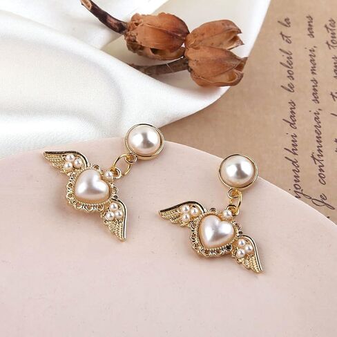 Heart Pearl Connector Charms Alloy Gold Wing Links with Pearls Mixed Color 20Pcs for DIY Valentine's Day Jewelry Making in Saudi Arabia