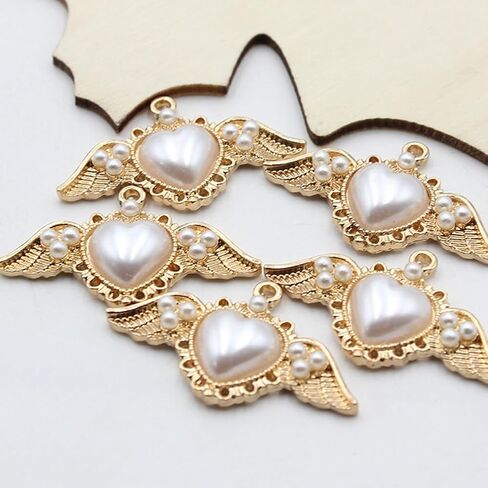 Heart Pearl Connector Charms Alloy Gold Wing Links with Pearls Mixed Color 20Pcs for DIY Valentine's Day Jewelry Making in Saudi Arabia