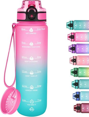 GOSWAG 32oz Motivational Water Bottles with Time Marker and Fruit Strainer, Sports Water Bottle with Times to Drink, Leakproof, Reusable Plastic Bottle with Strap no Straw for Gym, School in Saudi Arabia