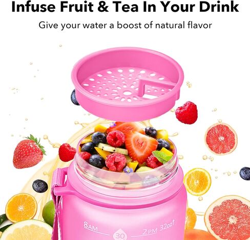 GOSWAG 32oz Motivational Water Bottles with Time Marker and Fruit Strainer, Sports Water Bottle with Times to Drink, Leakproof, Reusable Plastic Bottle with Strap no Straw for Gym, School in Saudi Arabia
