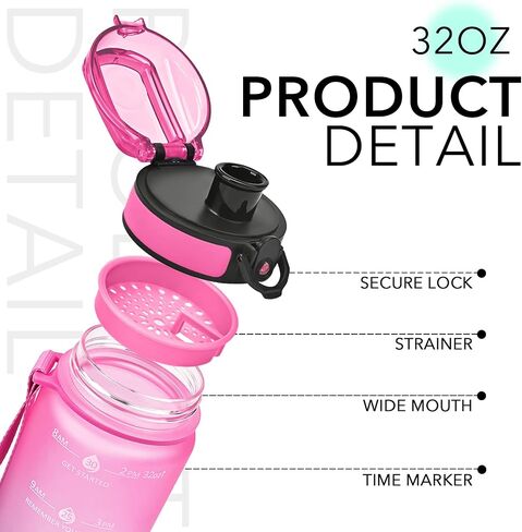 GOSWAG 32oz Motivational Water Bottles with Time Marker and Fruit Strainer, Sports Water Bottle with Times to Drink, Leakproof, Reusable Plastic Bottle with Strap no Straw for Gym, School in Saudi Arabia