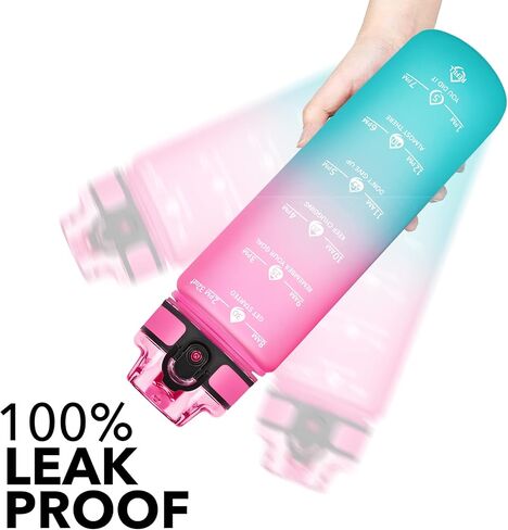 GOSWAG 32oz Motivational Water Bottles with Time Marker and Fruit Strainer, Sports Water Bottle with Times to Drink, Leakproof, Reusable Plastic Bottle with Strap no Straw for Gym, School in Saudi Arabia