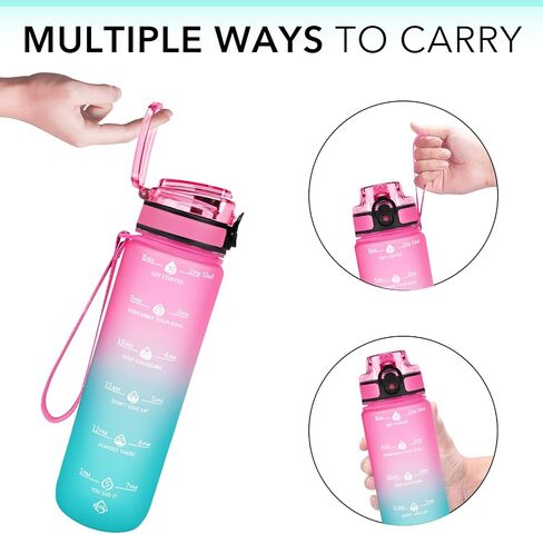 GOSWAG 32oz Motivational Water Bottles with Time Marker and Fruit Strainer, Sports Water Bottle with Times to Drink, Leakproof, Reusable Plastic Bottle with Strap no Straw for Gym, School in Saudi Arabia