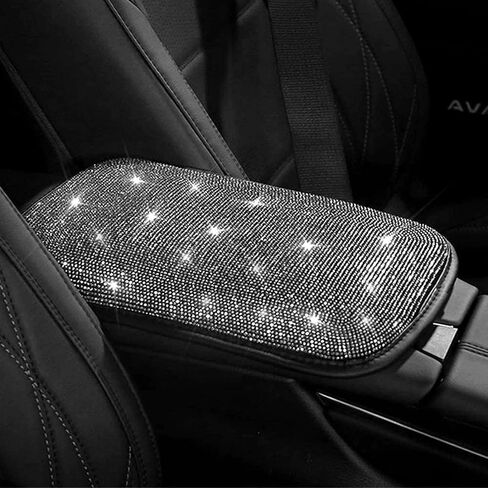 غطاء وحدة التحكم المركزية للسيارة Universal Bling Bling، ملحقات السيارة اللامعة، حافظة واقية مبطنة لمسند الذراع من الكريستال اللامع (أبيض) in Saudi Arabia