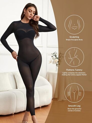 سالوبيت نسائي شبكي شفاف من Suprenx، ملابس ضيقة بأكمام طويلة بدون ملابس داخلية in Kuwait