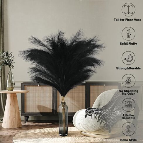 BLEUM CADE 4pcs 43 "/3.6FT عشب بامباس صناعي، أسود طويل القامة عشب بامباس لمزهرية الأرضية، بوهو الاصطناعي بامباس ديكور العشب، وهمية العشب أبهى رقيق حشو زهرية لغرفة المنزل ديكور بوهو in Kuwait