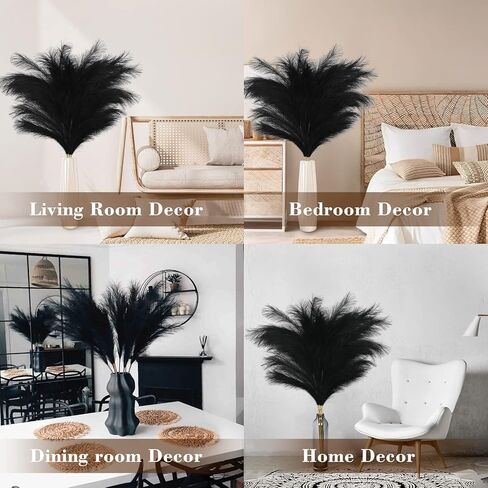 BLEUM CADE 4pcs 43 "/3.6FT عشب بامباس صناعي، أسود طويل القامة عشب بامباس لمزهرية الأرضية، بوهو الاصطناعي بامباس ديكور العشب، وهمية العشب أبهى رقيق حشو زهرية لغرفة المنزل ديكور بوهو in Kuwait