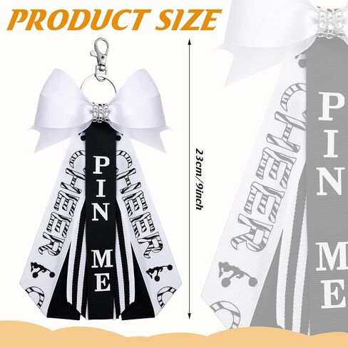 12 Pieces Cheerleader Pin Me Keychain Cheer Bows Key Chain Cheer Backpack Accessories with Ribbon and Rhinestones for Cheerleading Lanyard Gift Soccer Theme Party Favors in Saudi Arabia