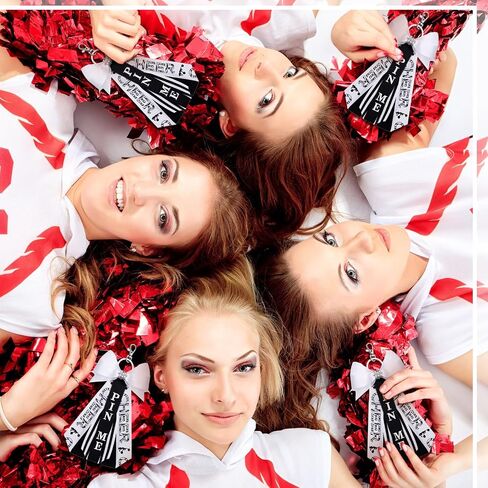 12 Pieces Cheerleader Pin Me Keychain Cheer Bows Key Chain Cheer Backpack Accessories with Ribbon and Rhinestones for Cheerleading Lanyard Gift Soccer Theme Party Favors in Saudi Arabia