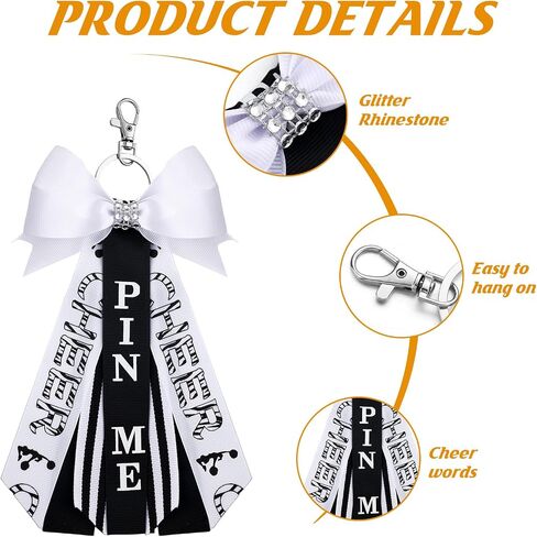 12 Pieces Cheerleader Pin Me Keychain Cheer Bows Key Chain Cheer Backpack Accessories with Ribbon and Rhinestones for Cheerleading Lanyard Gift Soccer Theme Party Favors in Saudi Arabia