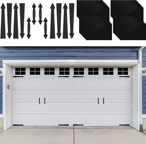78 Pcs Garage Door Magnetic Decorative Hardware Kit Faux Magnetic Hinges Handles, 6.125 x 4'' Fake Easy Installation Windows Panels for Garage Door Panes Decorations, Black in Saudi Arabia