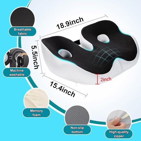 وسادة مقعد كبيرة من إسفنج الذاكرة لتخفيف الضغط وعرق النسا ووسادة تخفيف آلام عظم الذيل، وسائد كرسي مكتب غير قابلة للانزلاق، وسادة كرسي بعرض قابل للتعديل للمنزل والمكتب وكرسي الألعاب والسيارة والكرسي المتحرك (-أسود) in Kuwait