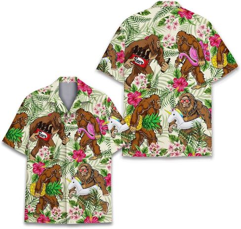 Tropical Bigfoot Hawaiian Shirts for Men Women, Bigfoot Sasquatch Summer Beach Aloha Button Down Short Sleeve in Saudi Arabia