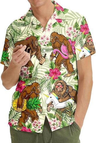 Tropical Bigfoot Hawaiian Shirts for Men Women, Bigfoot Sasquatch Summer Beach Aloha Button Down Short Sleeve in Saudi Arabia