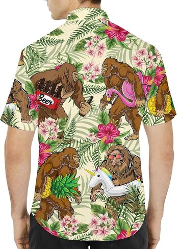 Tropical Bigfoot Hawaiian Shirts for Men Women, Bigfoot Sasquatch Summer Beach Aloha Button Down Short Sleeve in Saudi Arabia