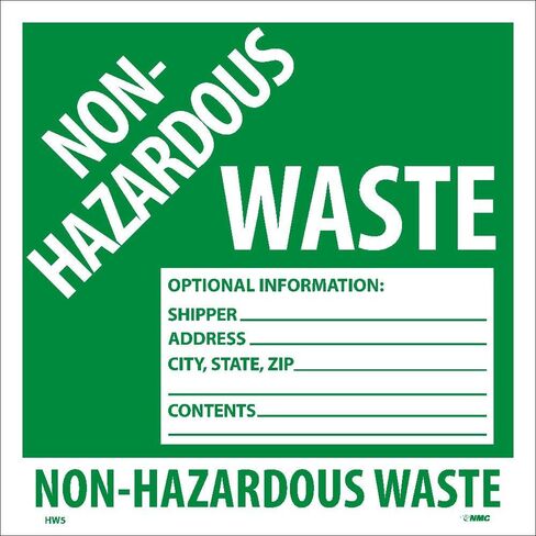 NMC HW5AL Non-Hazardous Waste Optional Information: Shipper__, Address__, City, State, Zip__, Contents__ Label - [Roll of 500] PS Paper Hazmat Label in Saudi Arabia