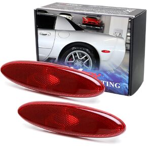 iJDMTOY OE-Spec Red Lens Rear Side Marker Lamp Housing Assemblies, Compatible with 1999-2004 Chevy C5 Corvette for Repair or Replacement