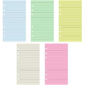 Colorful 6-Hole Ruled Refills Inserts, 5-Color Loose Leaf Planner Filler Paper for Personal Size Organizer Binder, 50 Sheets/100 Pages,Lined