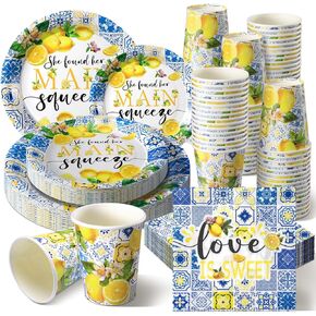 250 Pcs Something Blue Bridal Shower Decorations Bridal Shower Party Favors for 50 Guests Blue and White Floral Plates and Napkins Blue Flower Plates Disposable Tableware Set for Wedding Engagement