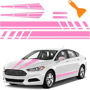 6PCS Racing Stripes for Cars - 2PCS Car Hood Decal + 2PCS Car Side Decals + 2PCS Car Mirror Stickers,Water-Resistant Stylish Car Decal Exterior Car Accessories for Car,Truck (Black)