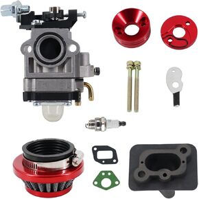 Upgrade 15mm Replace Carburetor kit Air Filter Manifold Inatake Pipe Compitable with 33cc 43cc 47cc 49cc 50cc 2 Stroke Carburetor Pocket Bike Atv Stand-up Scooters Dirt Bikes (red)