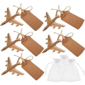 Pack of 25 Airplane Bottle Opener with White Sheer Favor Bag Kraft Escort Card Wedding Favor Baby Shower Return Gifts Travel Theme Party Favor Let the Adventure Begin