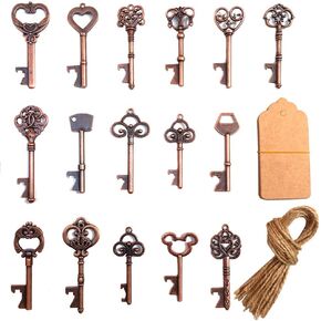 Assorted Extra Large Key Bottle Openers,Vintage Skeleton Key Bottle Opener, Beer Openers Personalized Gift with Tag and Twine for Kitchen Wedding Party Activity Antique Rustic Decoration,Pack of 16
