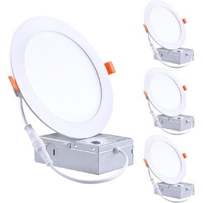 12 Pack recessed lighting 6 inch,led ceiling lights 6 inch with Junction Box, 6500K Daylight, 12W 110W Eqv, Canless Wafer Downlight, 1050LM High Brightness ,Easy to install Can-Killer Downlight