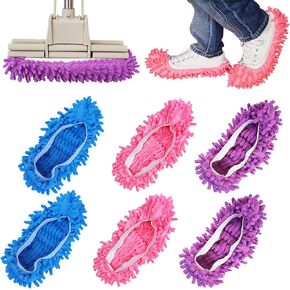 6 Pcs Shoes Cover Duster, Microfiber Dust Mops, Reusable Mop Slippers, Multi Purpose Floor Cleaning Shoes, Feather Duster for Bathroom, Office, Kitchen, House Cleaning (3 Pairs)