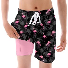 Ahegao Boys Swim Trunks with Compression Liner Big Kids Bathing Suit Quick Dry Board Shorts for 6-20 Years
