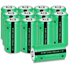 12Pcs 2/3AA Size Batteries NIMH Rechargeable Battery 1.2V 650mah Button-Top Battery (0.59 * 1.18 inch, 2/3AA, Shorter Than AA and AAA)