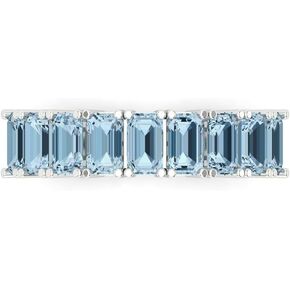 Clara Pucci 2.61 ct Brilliant Emerald Cut Simulated Blue Diamond 14k White Gold Bridal Engagement Wedding Desginer Eternity Band SZ 6.75