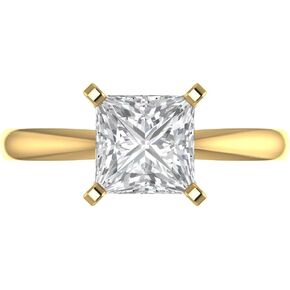 2 ct Princess Cut Genuine Clear Simulated Diamond Bridal Anniversary Engagement Promise 18K Yellow Gold Solitaire Ring
