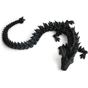 3D Printed Dragon - 24 inch Dragon Fidget Toy, Articulated Dragon 3D Printed Gift for Birthday, Figurine Decor - Black