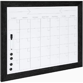 DesignOvation Beatrice Framed Magnetic Dry Erase Monthly Calendar, 23" x 29", Black, Rustic Wall Organizer