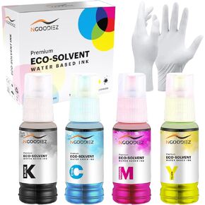 NGOODIEZ Eco Solvent Ink Auto-Fill Water Based Ink, Conversion Kit Refill Ink for Epson EcoTank & Workforce Printers - Ideal for HTV, Vinyl Stickers, Decals, T-Shirts, Mugs (1B/1C/1M/1Y, 4x70ml)