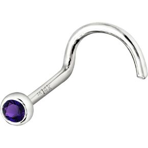 مجموعة إطار مسمار الأنف من الذهب عيار 14 قيراط من مجموعة مجوهرات أفالانش الصلبة جمشت 22G مسمار أنف برغي فلين - ذهب أبيض عيار 14 قيراط / ذهب أصفر عيار 14 قيراط مسمار خاتم جوهرة ميلاد فبراير