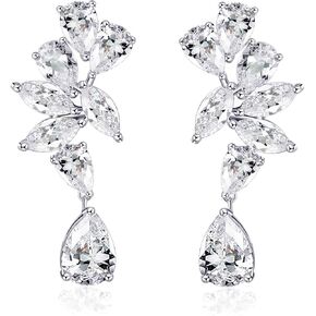 Elegant Cluster Cubic Zirconia Wedding Earrings Crystal Diamond Dangle Earrings for Bride Bridesmaid Prom Formal Dress