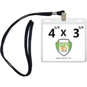 10 Pack - 4x3 Nametag Holder with Lanyard - Horizontal - Premium 4 x 3 Event Badge Holders with Lanyards - Extra Room Pouch - Large Name Tags for Events, (up to 3 3/4 x 4 1/4) by Specialist ID (Black)