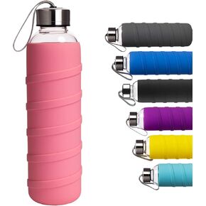 Sports Glass Water Bottle with Silicone Sleeve 16 oz / 32 oz